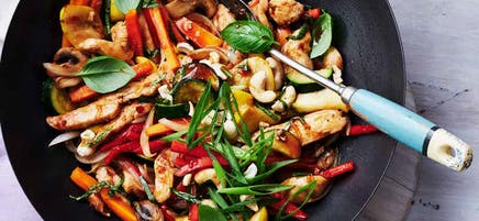 Rebecca's chicken stir-fry with chilli, basil and cashews