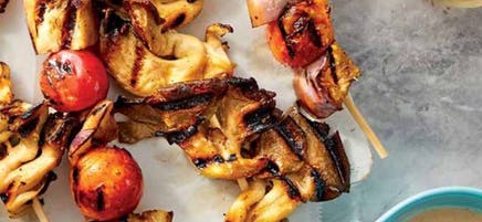 Oyster Mushroom & Veggie Skewers with Lemon-Tahini Drizzle