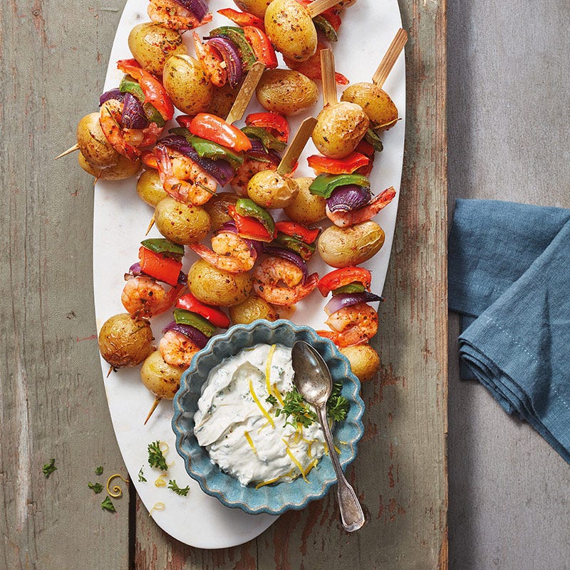 Gemüse-Garnelen-Spieße mit Drillingen