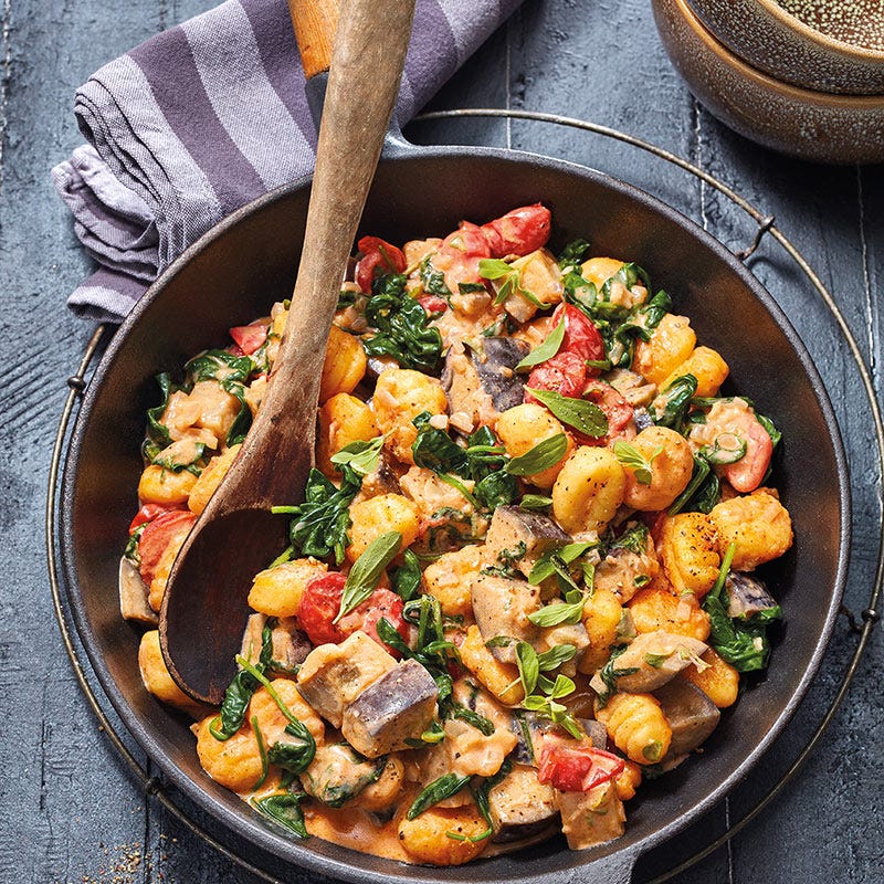 Cremige Gnocchipfanne mit Auberginen