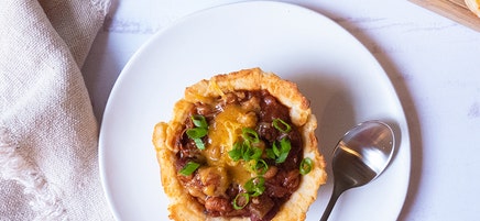 Two-Bean Chili in Cheesy Bread Bowls