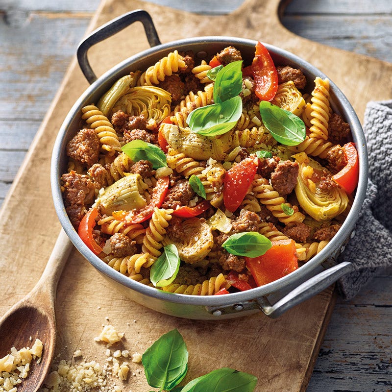 One Pot Pasta mit Tatar und Artischocken