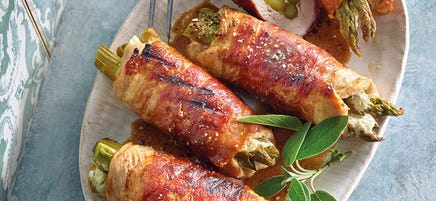 Gegrillte Truten-Saltimbocca mit Spargel /Gegrillte Puten-Saltimbocca mit Spargel