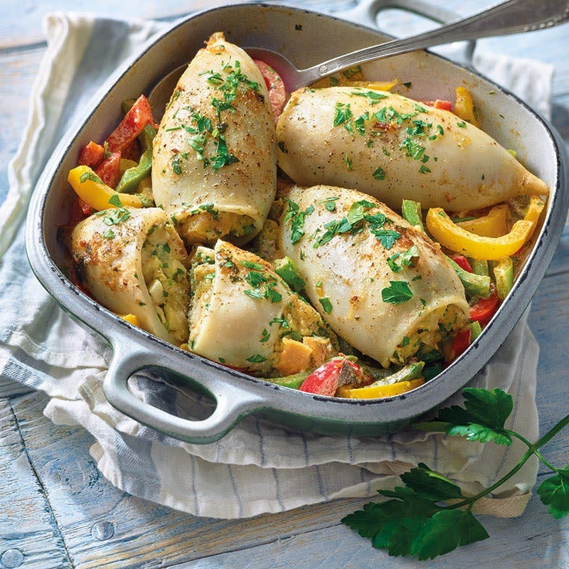 Gefüllte Tintenfischtuben mit Paprika