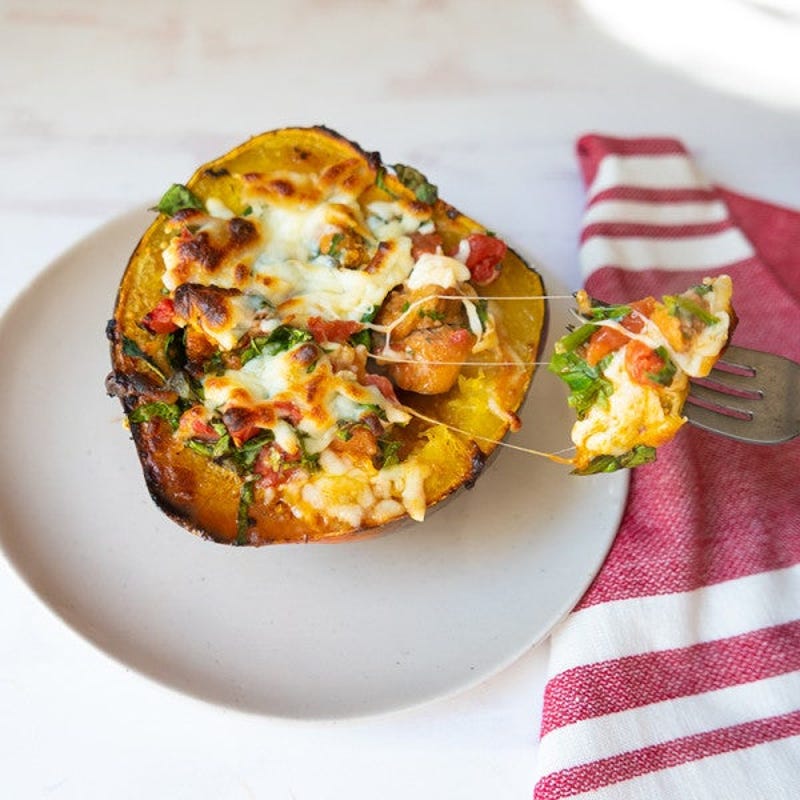 Photo of Plant-Based Sausage Pizza–Stuffed Acorn Squash by WW