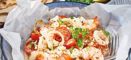 Papillotes de crevettes Saganaki