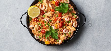 Havrepaella med kyckling och räkor