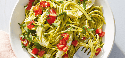 Chicken pasta with creamy avocado sauce