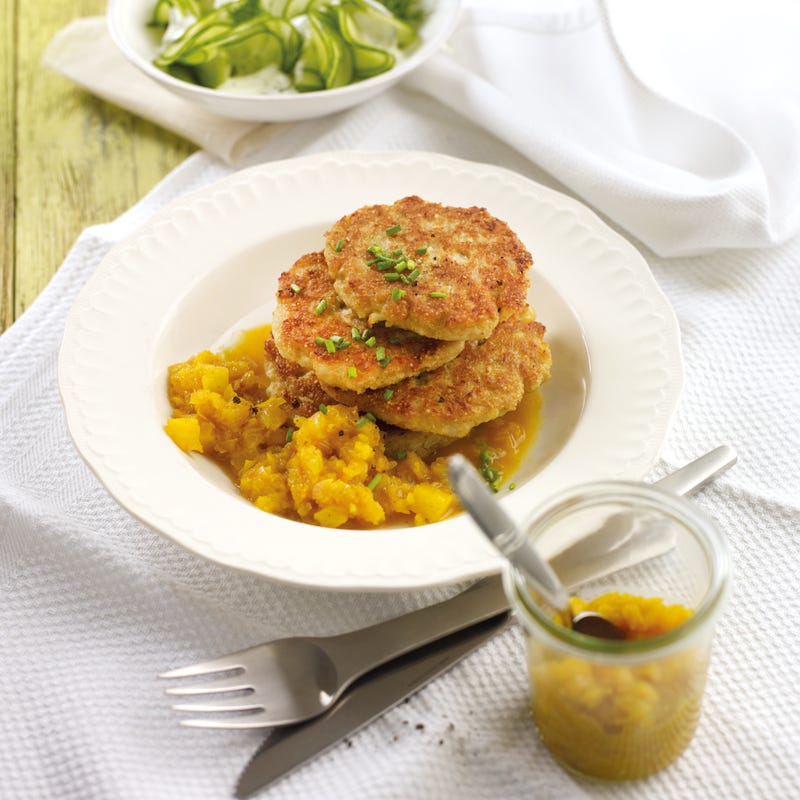 Blumenkohl-Amaranth-Bratlinge mit Ananas-Curry-Salsa