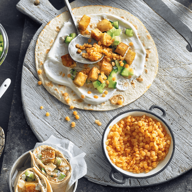 Lentil haloumi wraps