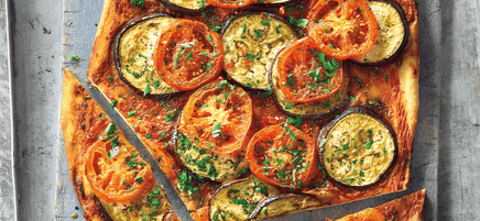 Cheat's tomato and eggplant pizzas