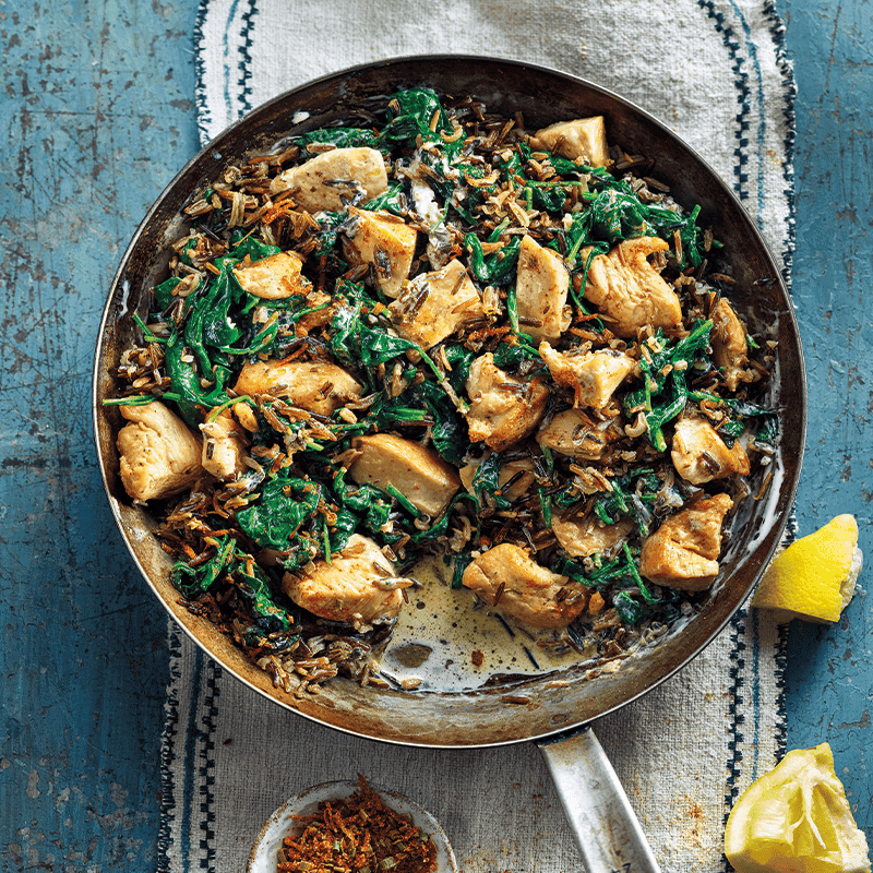 One-pan chicken and spinach rice