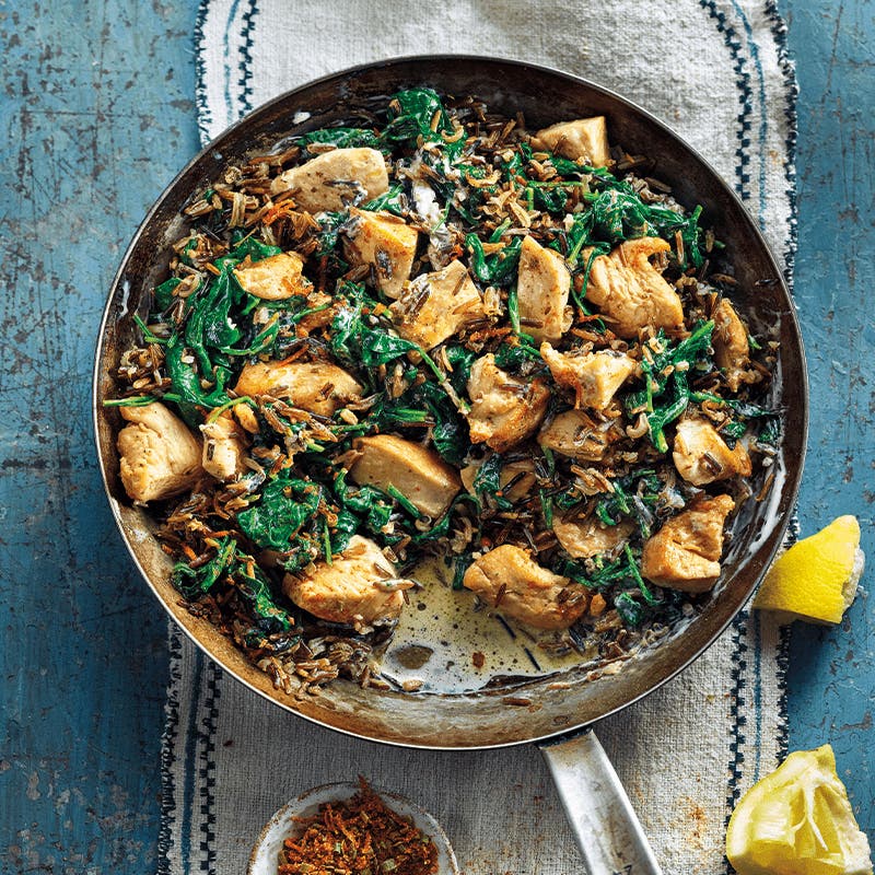 One-pan chicken and spinach rice