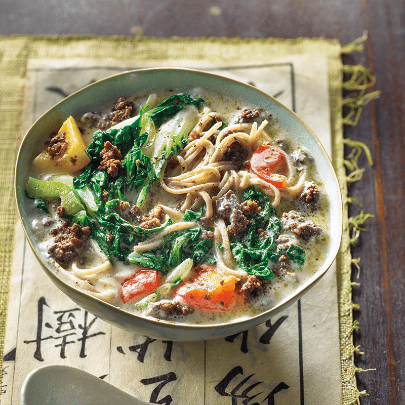 Creamy coconut soup with soba noodles