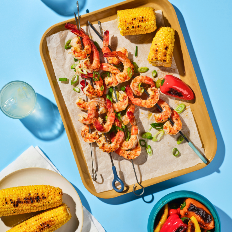 Photo of Shrimp kebabs with corn and grilled peppers by WW
