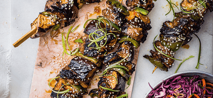 Teriyaki steak and eggplant skewers