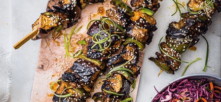 Teriyaki steak and eggplant skewers