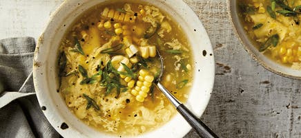 Chinese-inspired egg drop soup with corn