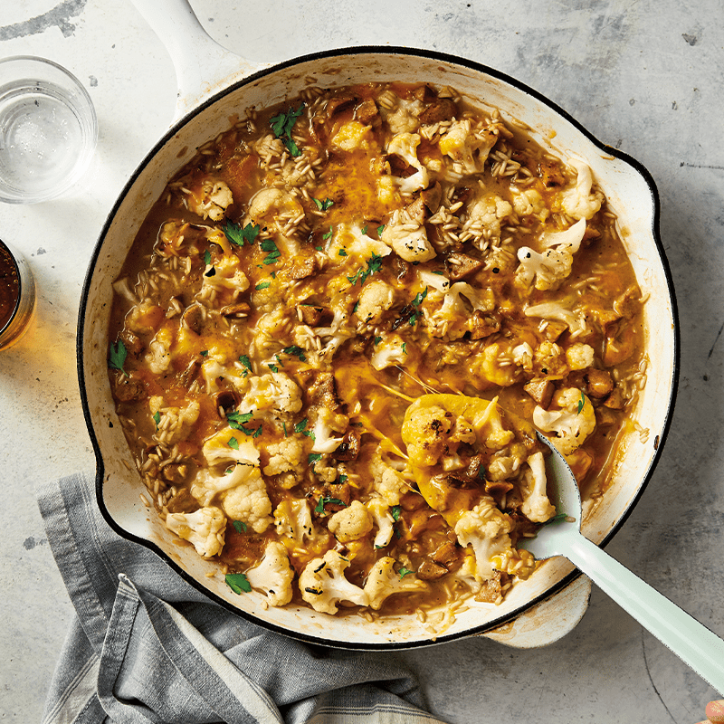 Cheesy sausage, rice and cauliflower casserole