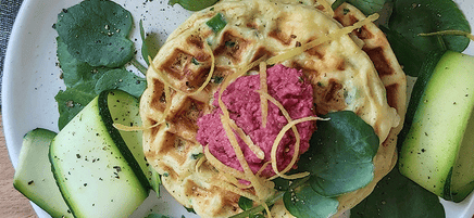Kylie's zucchini, feta and lemon waffles