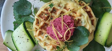 Kylie's zucchini, feta and lemon waffles