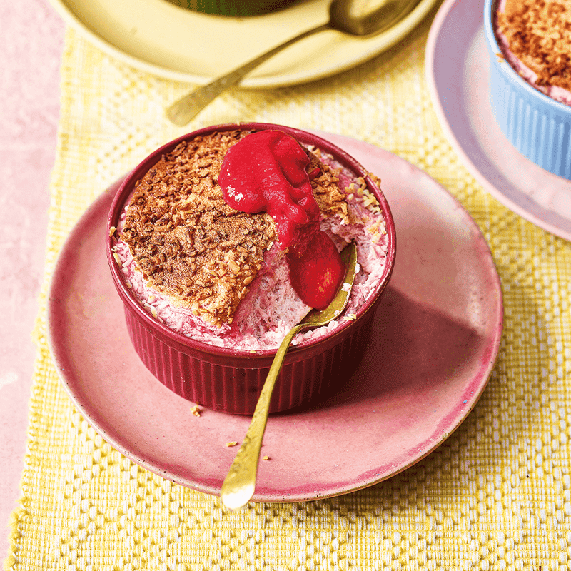 Raspberry and coconut soufflés