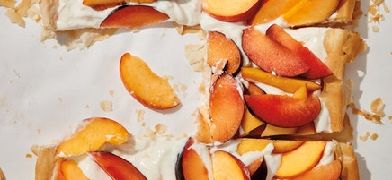 Peach and plum phyllo slab pie