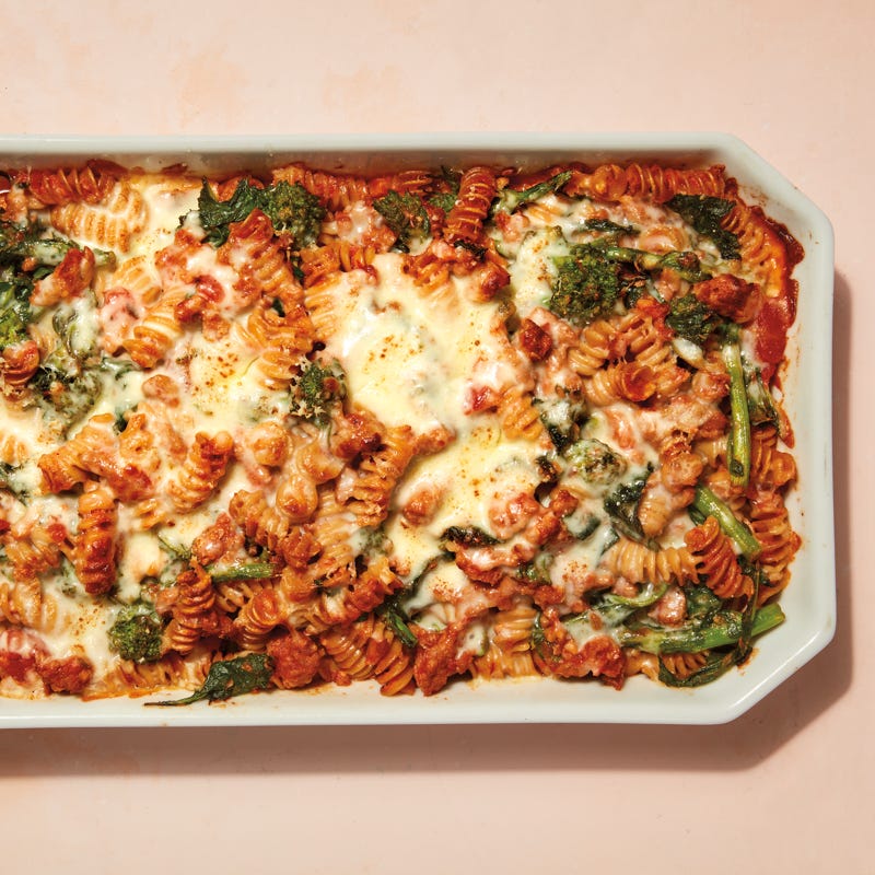 Whole-wheat pasta bake with sausage & broccoli rabe