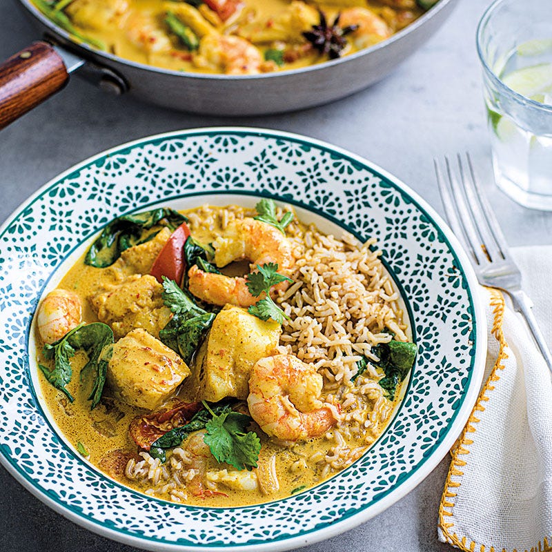Kokos-Fisch-Curry mit Garnelen