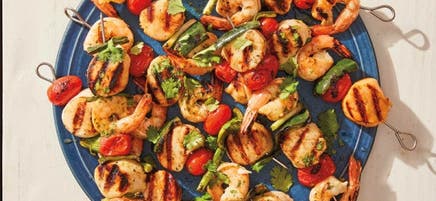 Grilled Scallop and Shrimp Skewers with Mojo Sauce