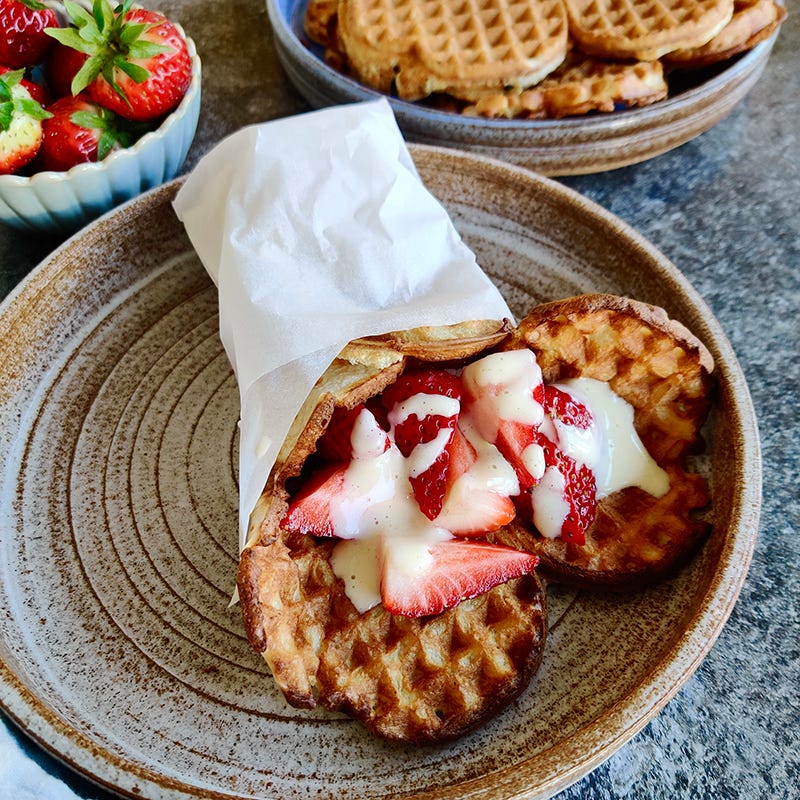ViktVäktarna - Våffelwraps med vaniljsås och jordgubbar