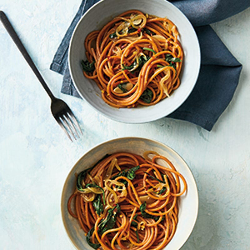 Foto van Linzenspaghetti met spinazie en ansjovis door WW