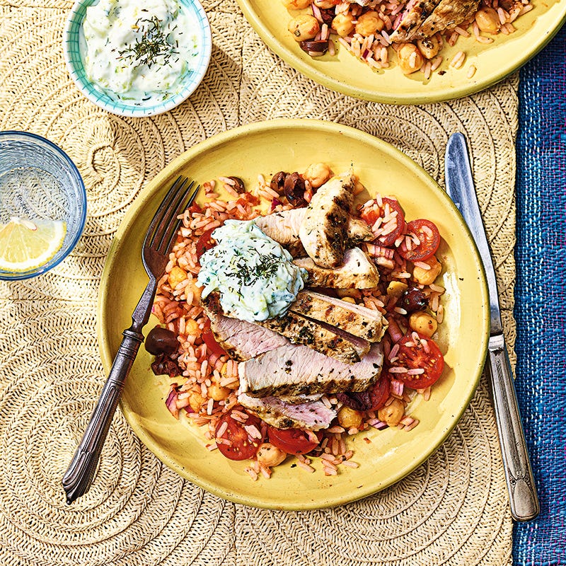 ViktVäktarna - Grekisk fläskkarré med tomatris och tzatziki