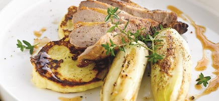 Faisan avec chicons et biscuits de pommes de terre