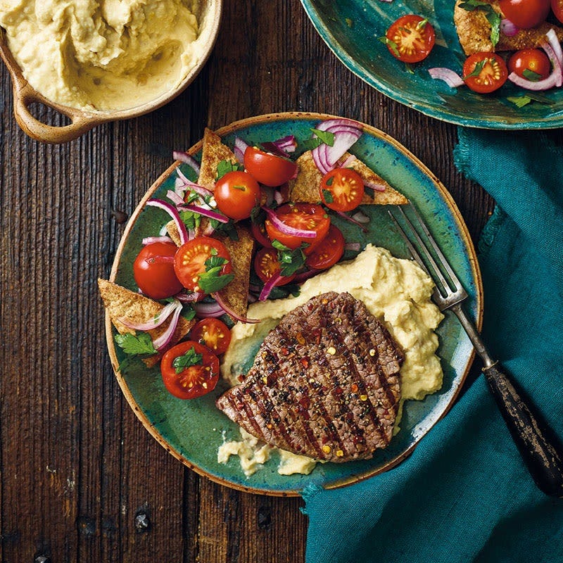 Chilisteak mit Hummus