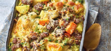Gratin de viande hachée et légumes colorés