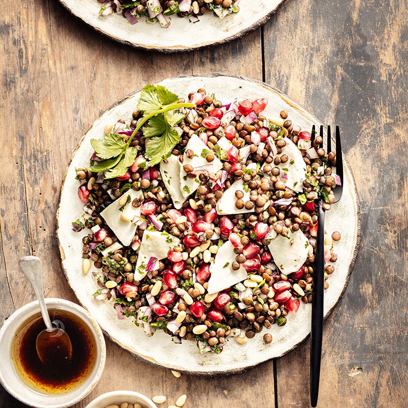 Salade de lentilles du Puy, grenade et mozza