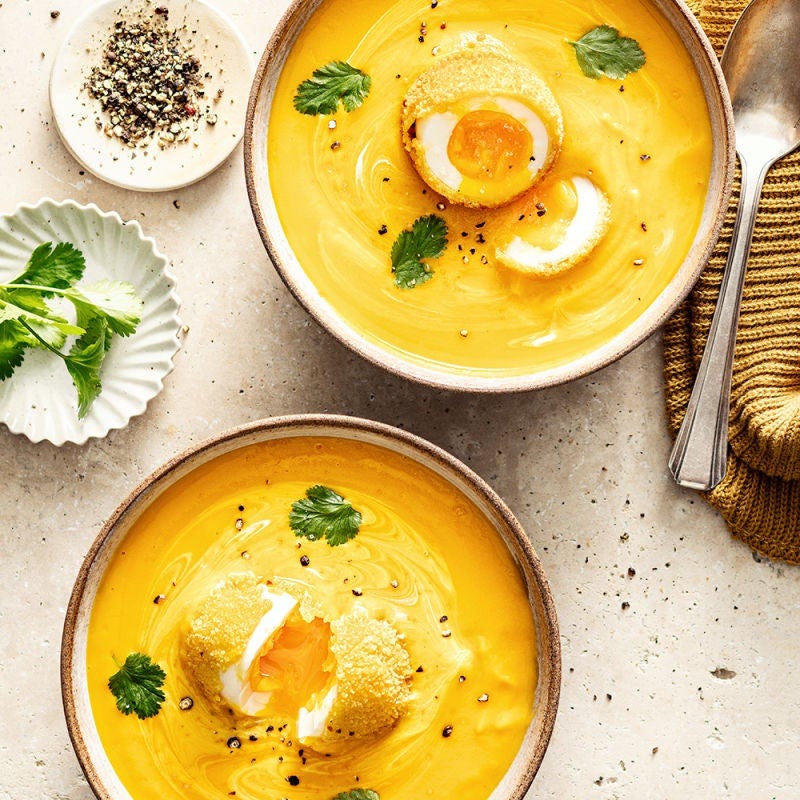 Crème de potimarron et œuf frit