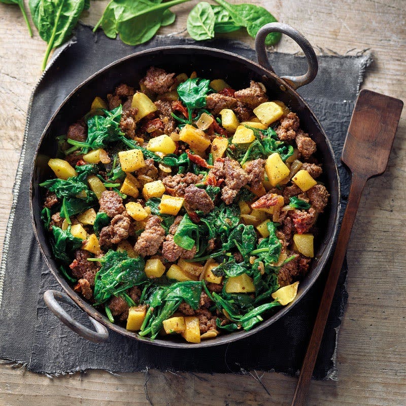 Kartoffel-Hack-Pfanne mit Spinat