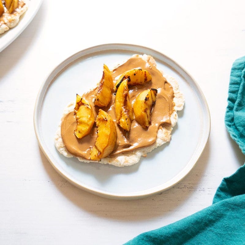 Photo of Peanut butter & grilled peach two-ingredient dough flatbread by WW