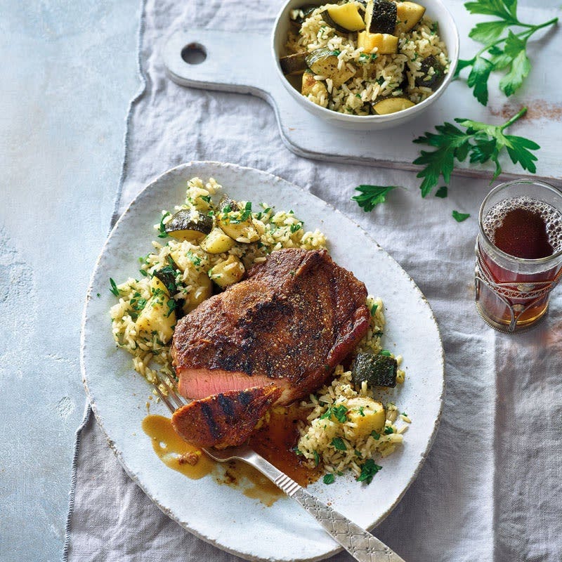 Lamm mit Zucchini-Reis-Salat
