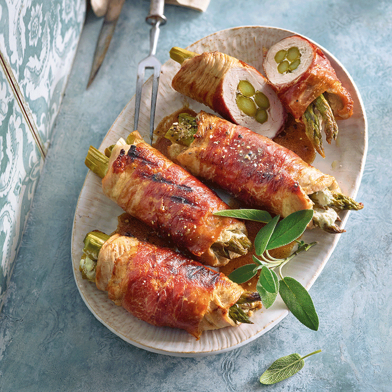 Turkey saltimbocca with asparagus