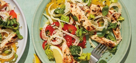 Grilled chicken cutlets with shaved summer salad