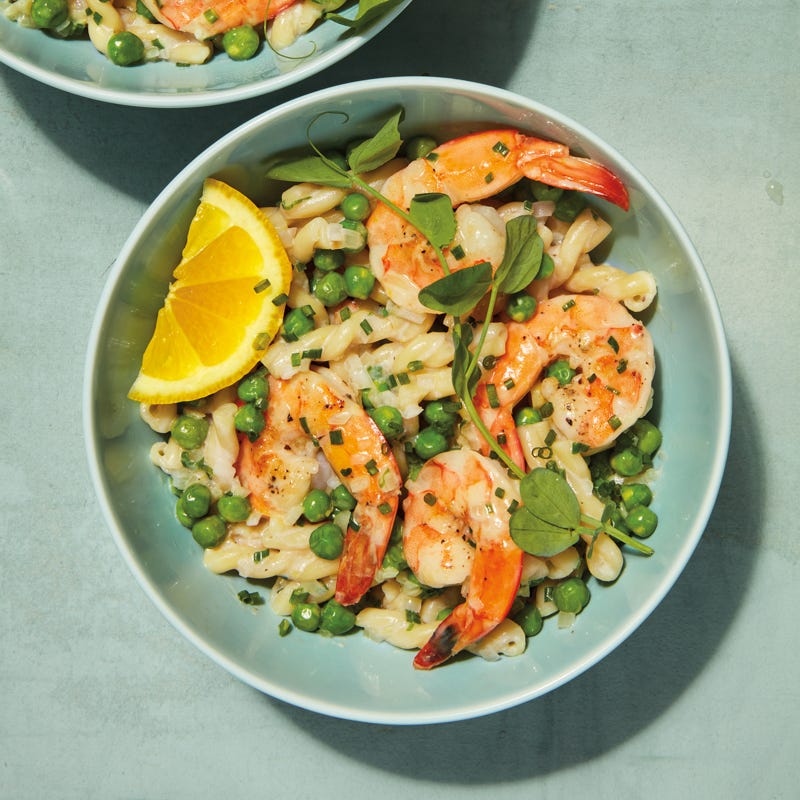 Lemony pasta with spring peas & shrimp