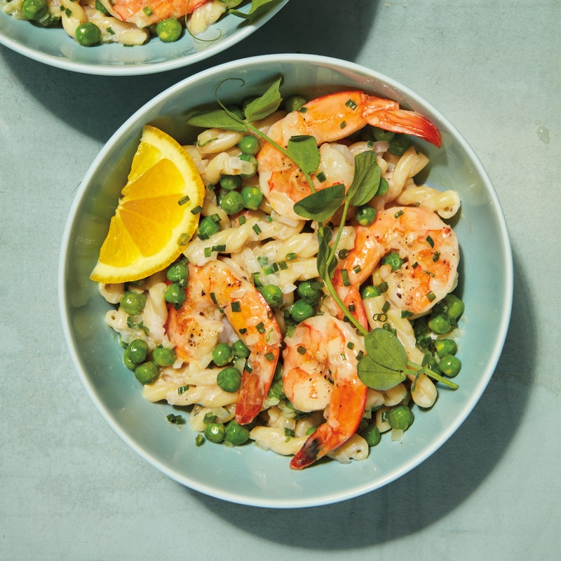Lemony pasta with spring peas & shrimp