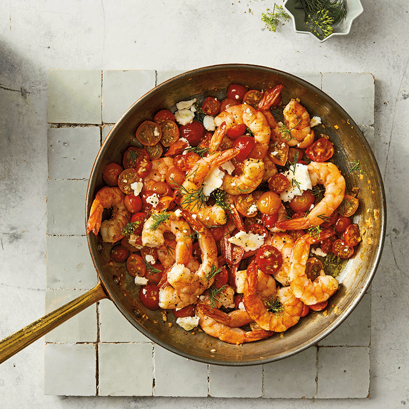 Quick prawn saganaki