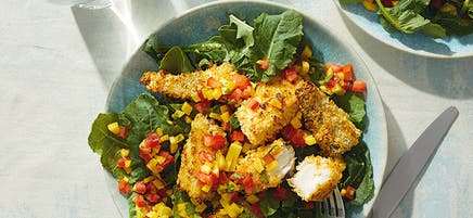 Crispy oven-baked fish with lime mango salsa