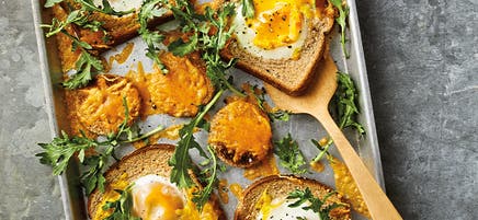 Cheesy egg-in-a-hole tray bake