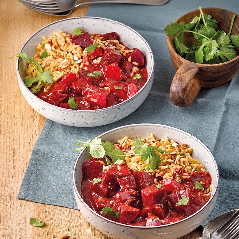 Rote-Bete-Curry mit Nussreis