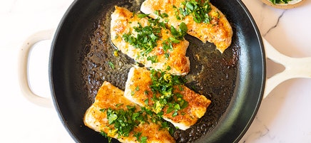 Grilled cast-iron skillet cod fillets